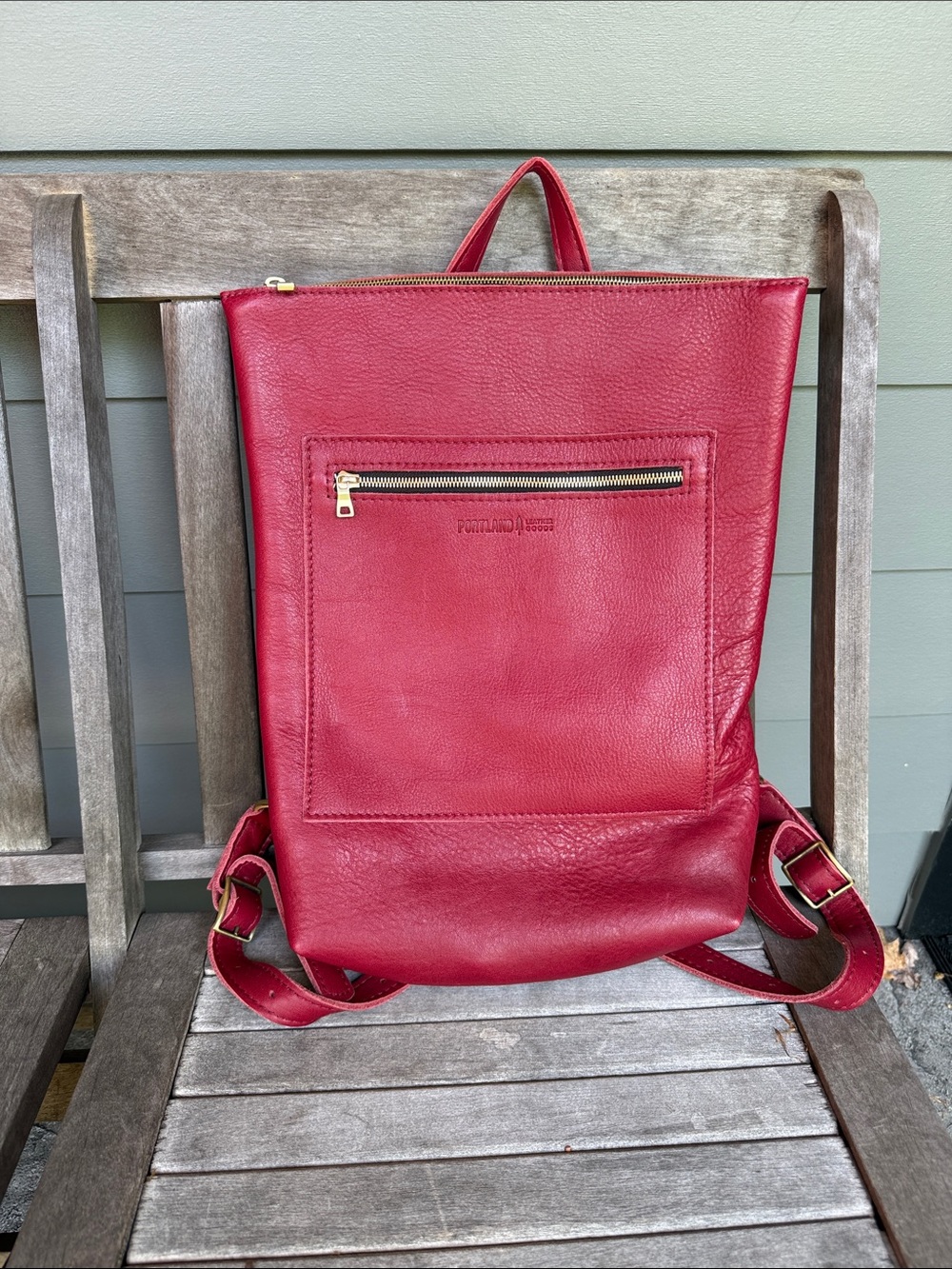 Portland Leather Goods Cranberry Red Leather Laptop Backpack Tote